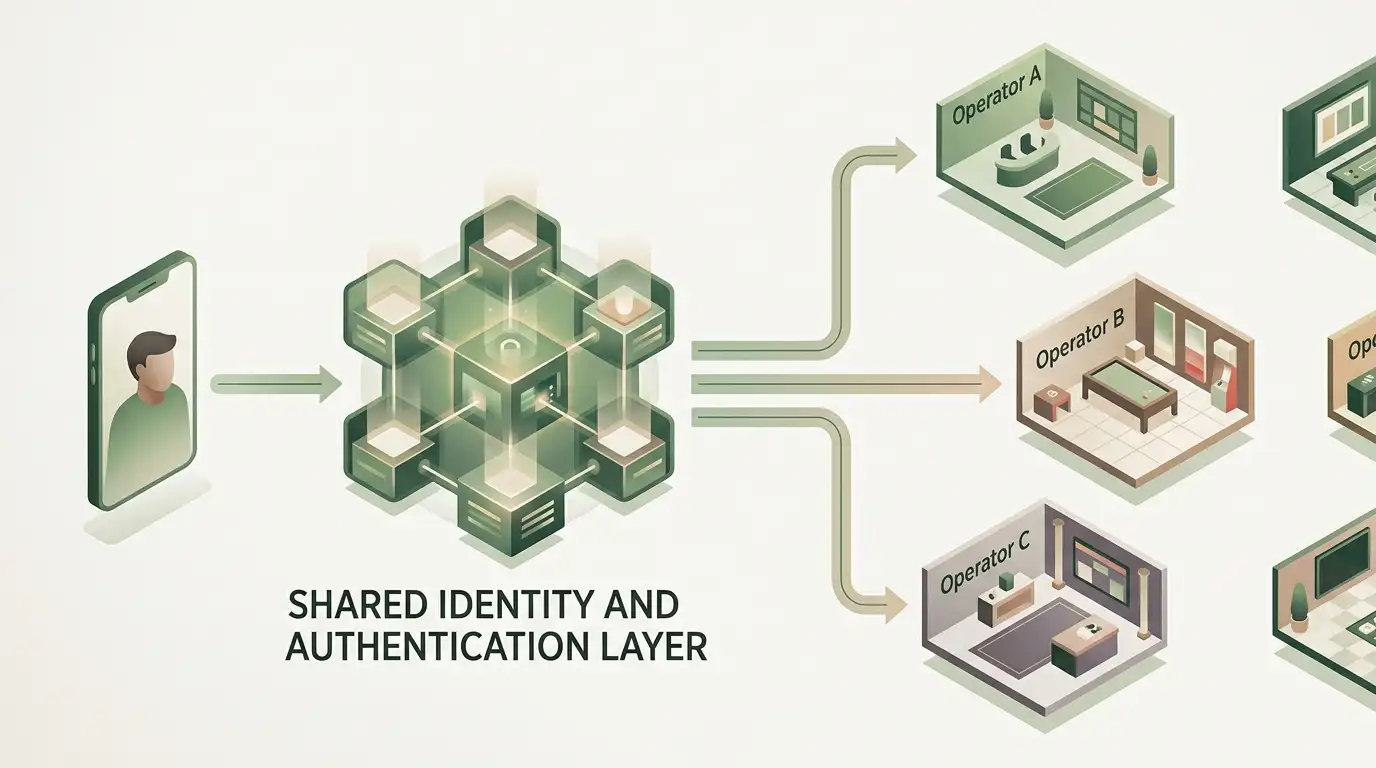Conceptual shared login layer connecting one user to separate casino operators